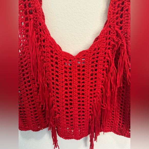 Zara Red Crochet Crop Top - Picture 2 of 4